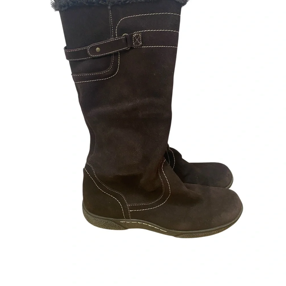 BJORNDAL DRAYLEN Women size 11M Faux-Fur Trim Winter Boots - Brown suede leather